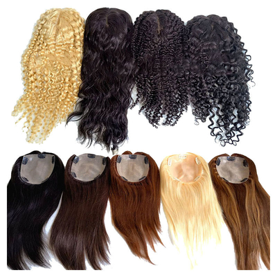 Hecho a mano 2024 Tendencia Blonde Remy Ondulado rizado Topper europeo de cabello humano para mujeres