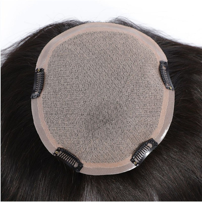 Buen toupe de cabello de verdad para mujeres con técnica hecha a mano y aberturas de seda de piel fina