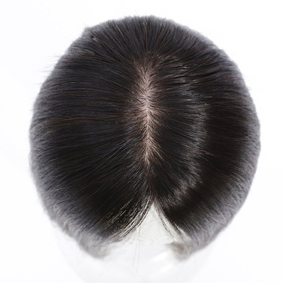 Buen toupe de cabello de verdad para mujeres con técnica hecha a mano y aberturas de seda de piel fina