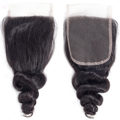 Extensión de cabello humano 4x4 Cerradura de encaje sin pegamento Curta peluca de onda suelta Remy Grado de cabello
