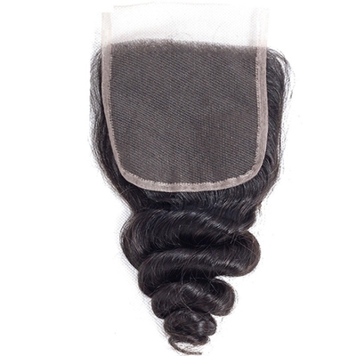 Extensión de cabello humano 4x4 Cerradura de encaje sin pegamento Curta peluca de onda suelta Remy Grado de cabello