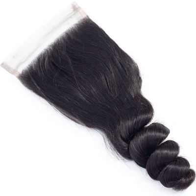 Extensión de cabello humano 4x4 Cerradura de encaje sin pegamento Curta peluca de onda suelta Remy Grado de cabello
