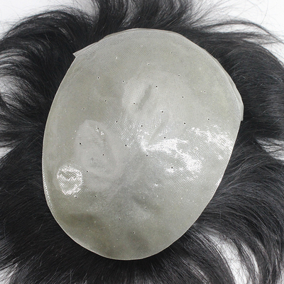 Tipo de pieza de pelo recto 100% cabello humano Toupee masculino con piel delgada y densidad ligera