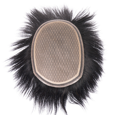 Tipo de pieza de pelo recto 100% cabello humano Toupee masculino con piel delgada y densidad ligera