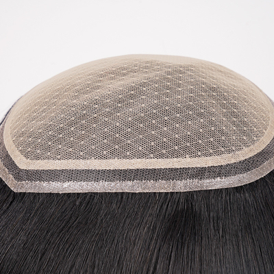Tipo de pieza de pelo recto 100% cabello humano Toupee masculino con piel delgada y densidad ligera
