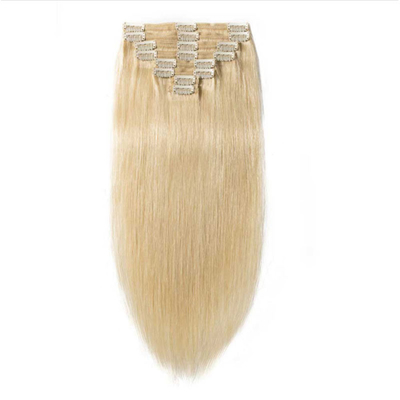 100% Clip de cabello humano en extensiones de cabello y suave brillante sin enredos 613 / 24 Color