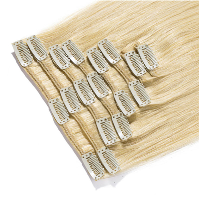 100% Clip de cabello humano en extensiones de cabello y suave brillante sin enredos 613 / 24 Color