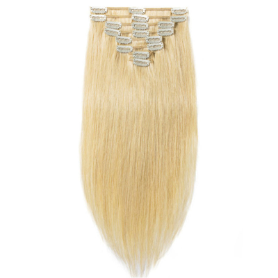 100% Clip de cabello humano en extensiones de cabello y suave brillante sin enredos 613 / 24 Color