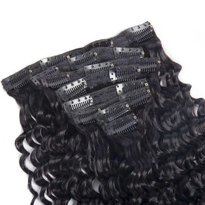 Diseño de Clip de pelo humano de cútica completa en extensiones con estilo de rizos franceses y diseño popular