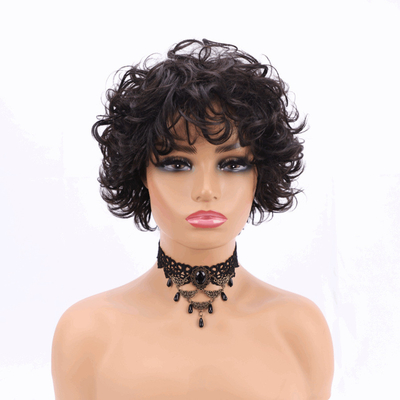 250% Densidad Pixie Corte de pelo humano rizado peluca con material base de encaje suizo