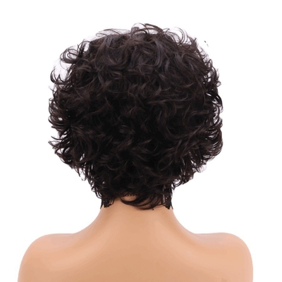 250% Densidad Pixie Corte de pelo humano rizado peluca con material base de encaje suizo