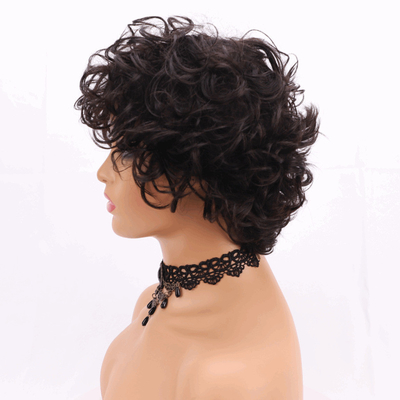 250% Densidad Pixie Corte de pelo humano rizado peluca con material base de encaje suizo