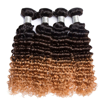 100% natural de onda profunda de doble trama brasileña Remy Vendedor de paquetes de pelo con color Ombre