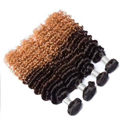 100% natural de onda profunda de doble trama brasileña Remy Vendedor de paquetes de pelo con color Ombre