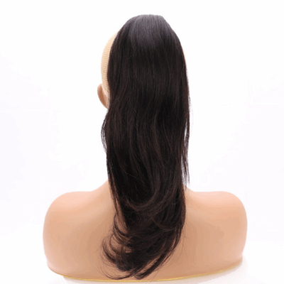 100% Clip de cabello humano en extensión de cola de caballo recto de 16 pulgadas virgen natural negro