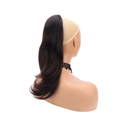 100% Clip de cabello humano en extensión de cola de caballo recto de 16 pulgadas virgen natural negro