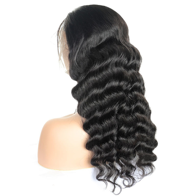 Todos los colores naturales sueltos profundos de onda suizo encaje frontal de pelo humano brasileño pelucas para mujeres negras