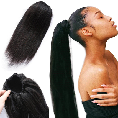 100% cabello humano virgen sedoso recto cuerda de tracción cola de caballo el pelo más largo proporción 60%