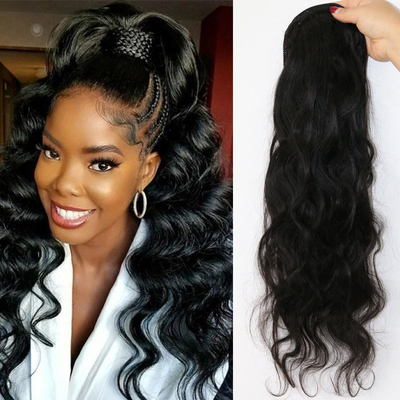 Body Wave Wrap personalizado pieza de pelo negro con ventaja libre de desprendimiento y enredos