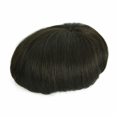 100% de verdadero cabello humano para hombres Toupee tejido a mano Parche de cabello invisible para calvicie con piel de PU y encaje suizo