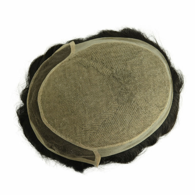 100% de verdadero cabello humano para hombres Toupee tejido a mano Parche de cabello invisible para calvicie con piel de PU y encaje suizo