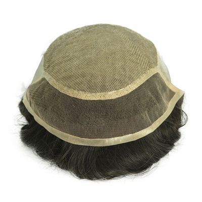 100% de verdadero cabello humano para hombres Toupee tejido a mano Parche de cabello invisible para calvicie con piel de PU y encaje suizo