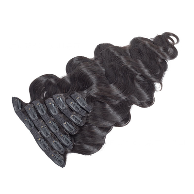 1B Cabello humano brasileño cuerpo ondulado rizado clip en extensiones de cabello de la virgen Remy cabello
