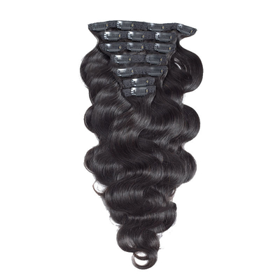 1B Cabello humano brasileño cuerpo ondulado rizado clip en extensiones de cabello de la virgen Remy cabello