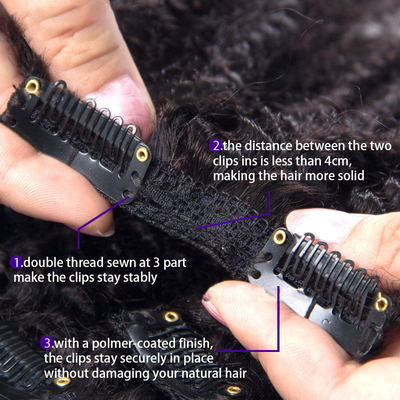 12 Un Grado 1B Color natural Remy virgen cruda brasileña afro Kinky rizado cabello en clip