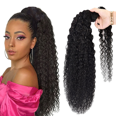 Vigorosa Verdadera Brasileña Pervertida Curly Envuelto Alrededor de cola de caballo Extensiones de Cabello Humano Negro