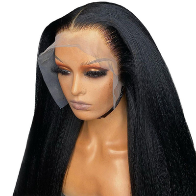 Color de encaje marrón claro 13*4 HD Afro Kinky Hielo humano recto encaje Frontal Vendedores de pelucas