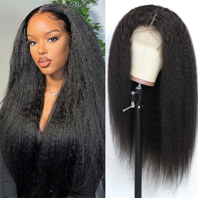 Color de encaje marrón claro 13*4 HD Afro Kinky Hielo humano recto encaje Frontal Vendedores de pelucas