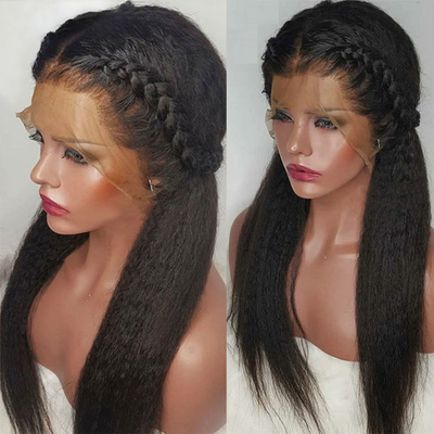Color de encaje marrón claro 13*4 HD Afro Kinky Hielo humano recto encaje Frontal Vendedores de pelucas