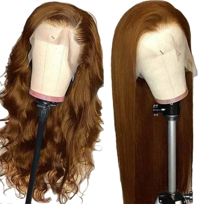 12-34 pulgadas India en bruto verdadera castaña marrón peluca de pelo HD transparente de encaje suizo peluca frontal