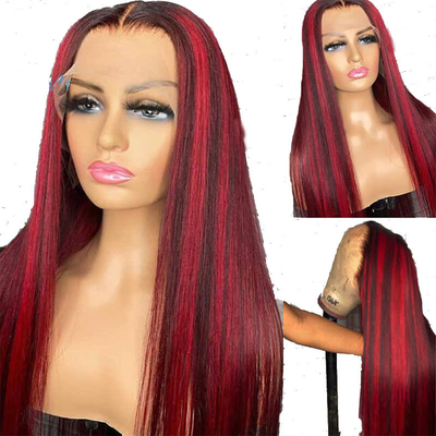 Material de base de encaje suizo 150% 180% 200% Densidad original de cabello humano encaje rojo Pelucas frontales