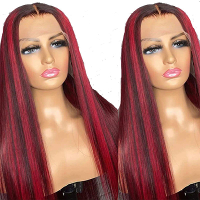 Material de base de encaje suizo 150% 180% 200% Densidad original de cabello humano encaje rojo Pelucas frontales