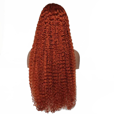 Suave y brillante color naranja jengibre color humano rizado rizado Remy peluca de pelo con encaje HD Frontal