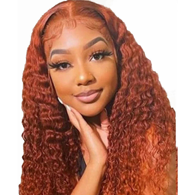 Suave y brillante color naranja jengibre color humano rizado rizado Remy peluca de pelo con encaje HD Frontal