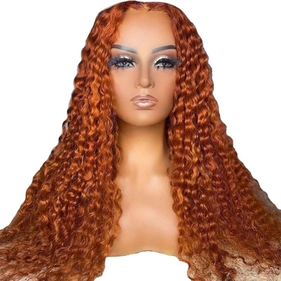 Suave y brillante color naranja jengibre color humano rizado rizado Remy peluca de pelo con encaje HD Frontal