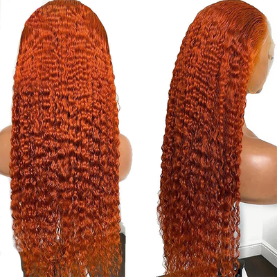 Suave y brillante color naranja jengibre color humano rizado rizado Remy peluca de pelo con encaje HD Frontal