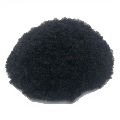 Cabello Remy Adhesivo de alta densidad Afro Curl PU Sistema de reemplazo de cabello de encaje Toupee para hombres negros