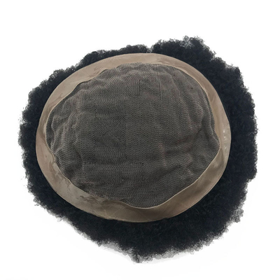 Cabello Remy Adhesivo de alta densidad Afro Curl PU Sistema de reemplazo de cabello de encaje Toupee para hombres negros