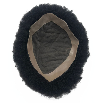 Cabello Remy Adhesivo de alta densidad Afro Curl PU Sistema de reemplazo de cabello de encaje Toupee para hombres negros