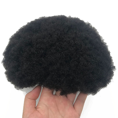 Cabello Remy Adhesivo de alta densidad Afro Curl PU Sistema de reemplazo de cabello de encaje Toupee para hombres negros
