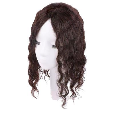 Cabello humano superior Mujeres Marrón oscuro ondulado largo rizado de seda superior clip en el cabello superior para mujeres