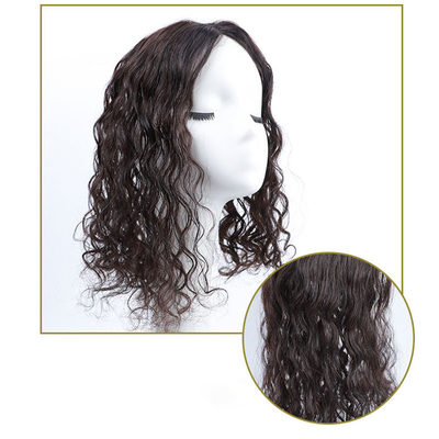 Cabello humano superior Mujeres Marrón oscuro ondulado largo rizado de seda superior clip en el cabello superior para mujeres