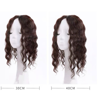 Cabello humano superior Mujeres Marrón oscuro ondulado largo rizado de seda superior clip en el cabello superior para mujeres