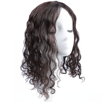 Cabello humano superior Mujeres Marrón oscuro ondulado largo rizado de seda superior clip en el cabello superior para mujeres