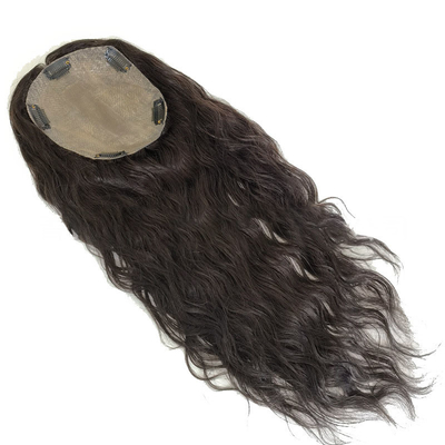Cabello humano superior Mujeres Marrón oscuro ondulado largo rizado de seda superior clip en el cabello superior para mujeres