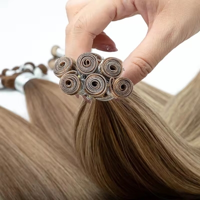 Cabello humano 100% doble dibujado tendencia de tejido de genio ruso Extensiones de cabello delgado e invisible